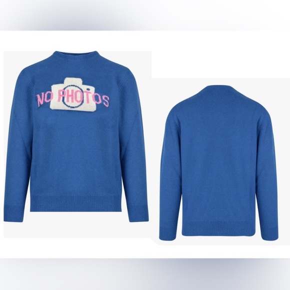 Wool blend sweater with frontal logo, blue, large - Picture 1 of 5